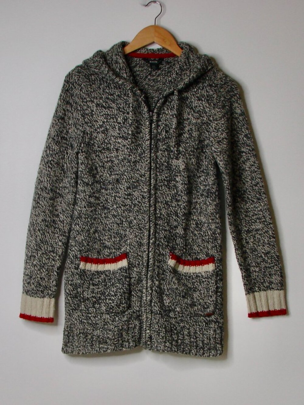 Roots Wool Cabin Sweater Cardigan Hoody Ribbed Gray Black Cream Red Long Small